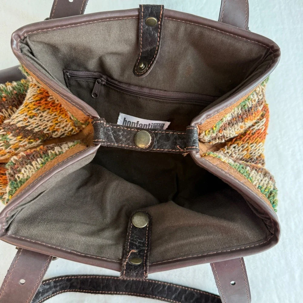 Vintage‎ Bonfanti Made in Italy Knit Hobo Shoulder Bag Leather Trim Virgin Wool